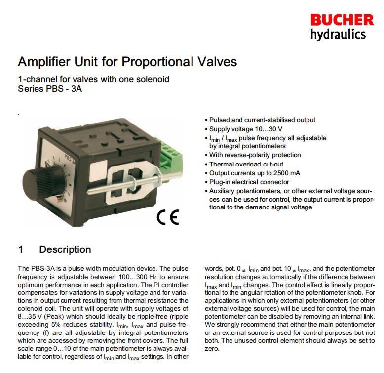 bucher集成电磁阀的阀门控制器PSB-3A系列